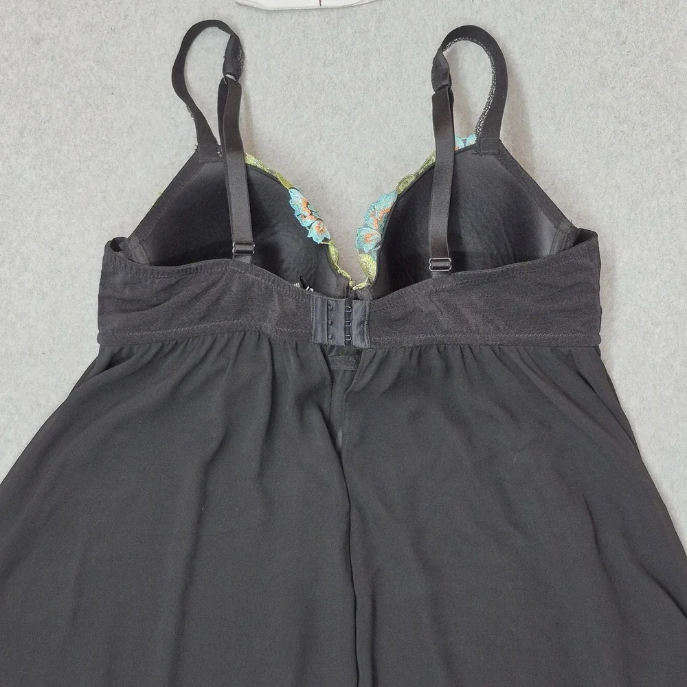Torrid Women Sleepwear 1 Black Floral Babydoll Underwired Lace Bow Embroidered